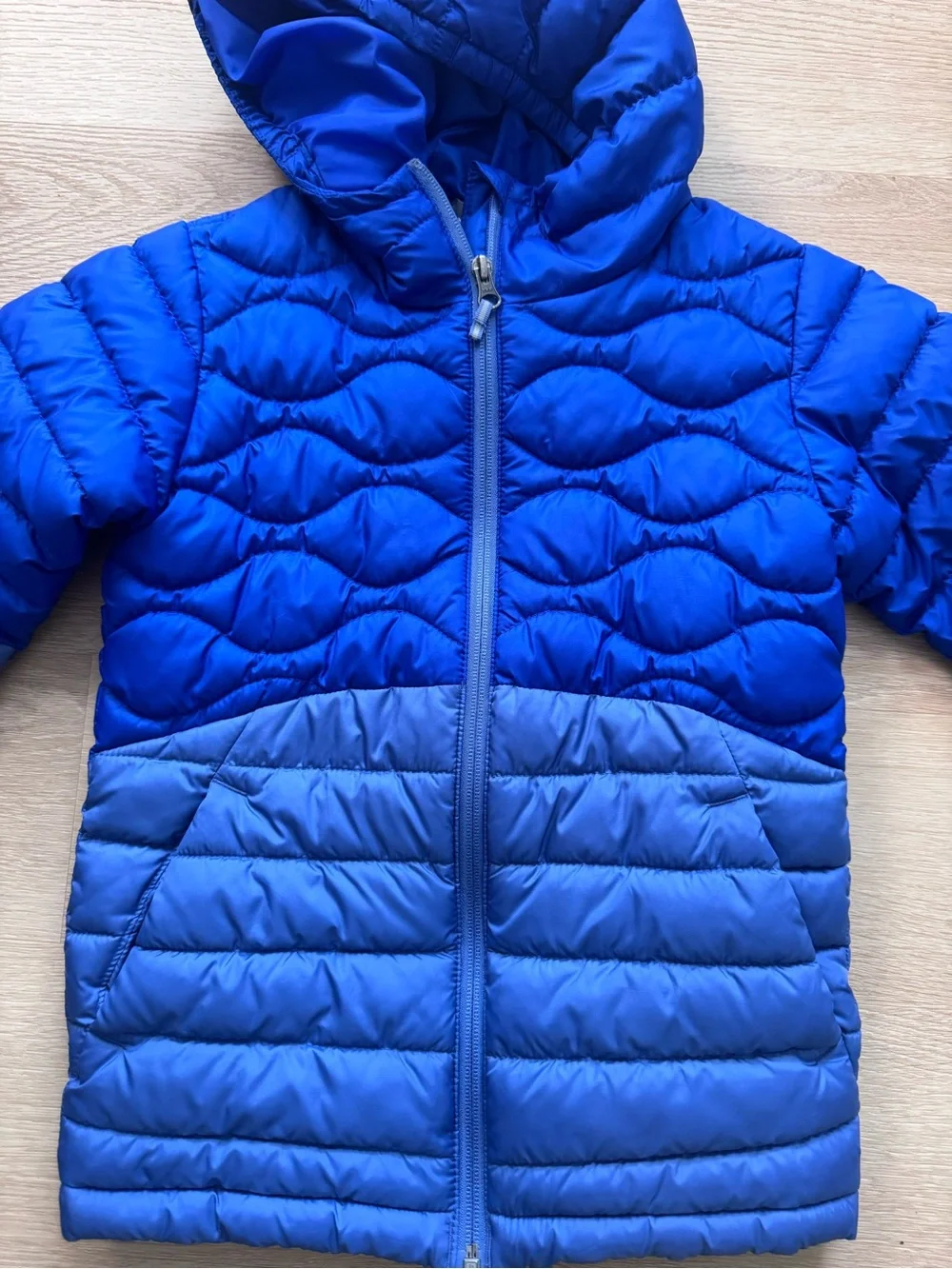 Columbia Kids Two-Tone Blue Hooded Puffer Jacket - Size 7/8